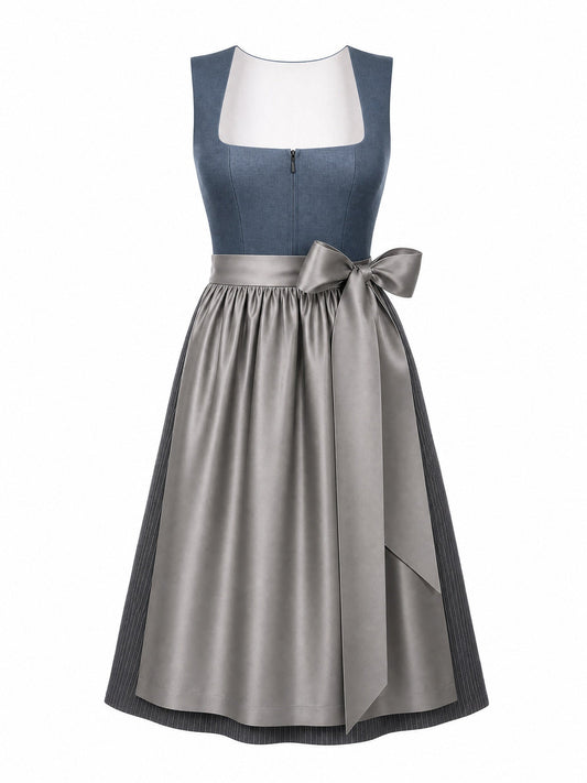 Dirndl Mara in Stahlblau mit Sturmgrau Schürze - Vorderansicht