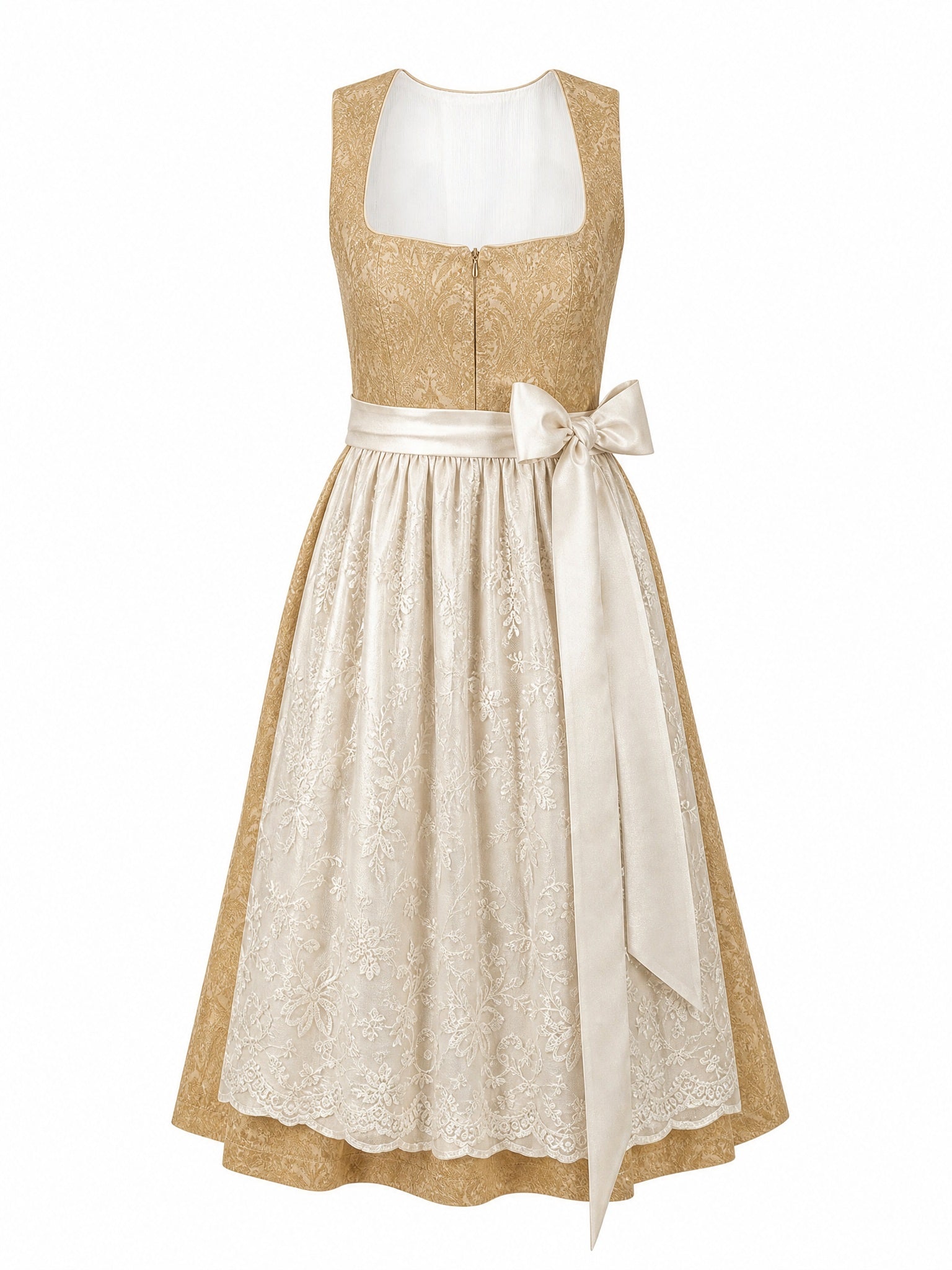 Dirndl Nadja in Weizengold mit Elfenbein Schürze - Vorderansicht