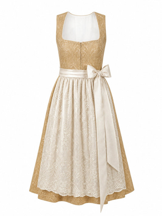 Dirndl Nadja in Weizengold mit Elfenbein Schürze - Vorderansicht