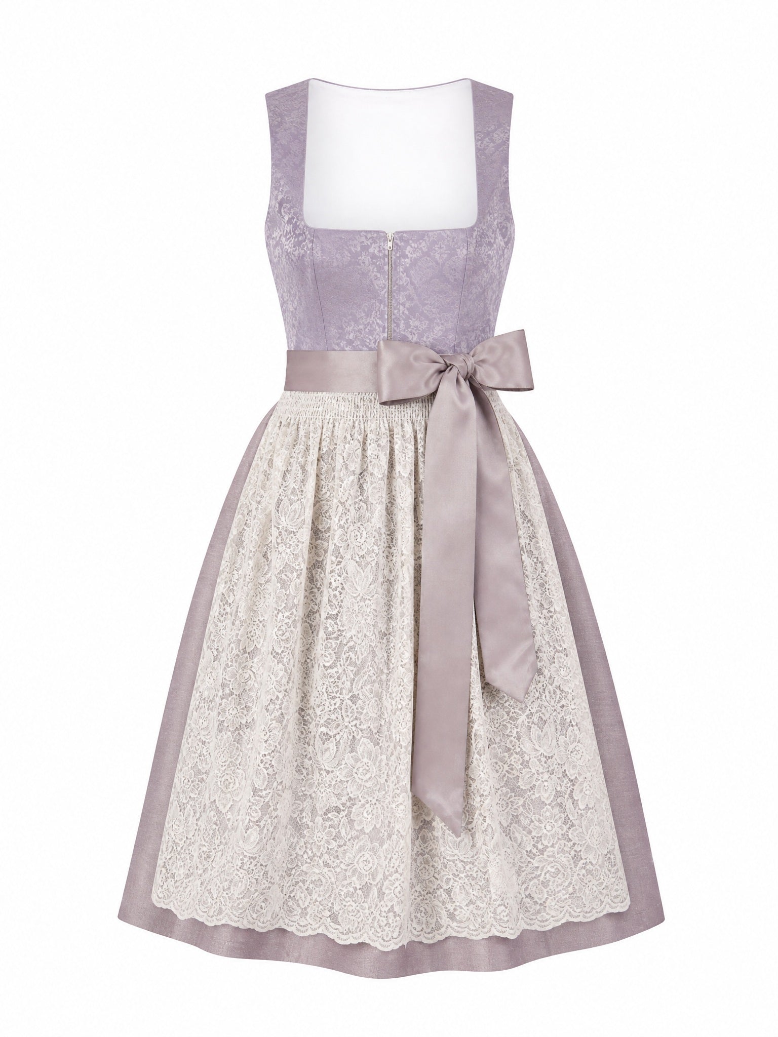 Dirndl Ronja in Alt-Lavendel mit Elfenbein Schürze - Vorderansicht