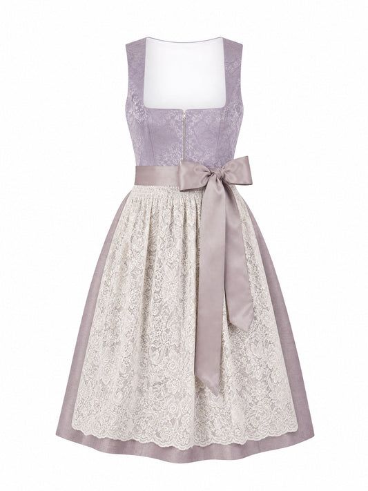 Dirndl Ronja in Alt-Lavendel mit Elfenbein Schürze - Vorderansicht
