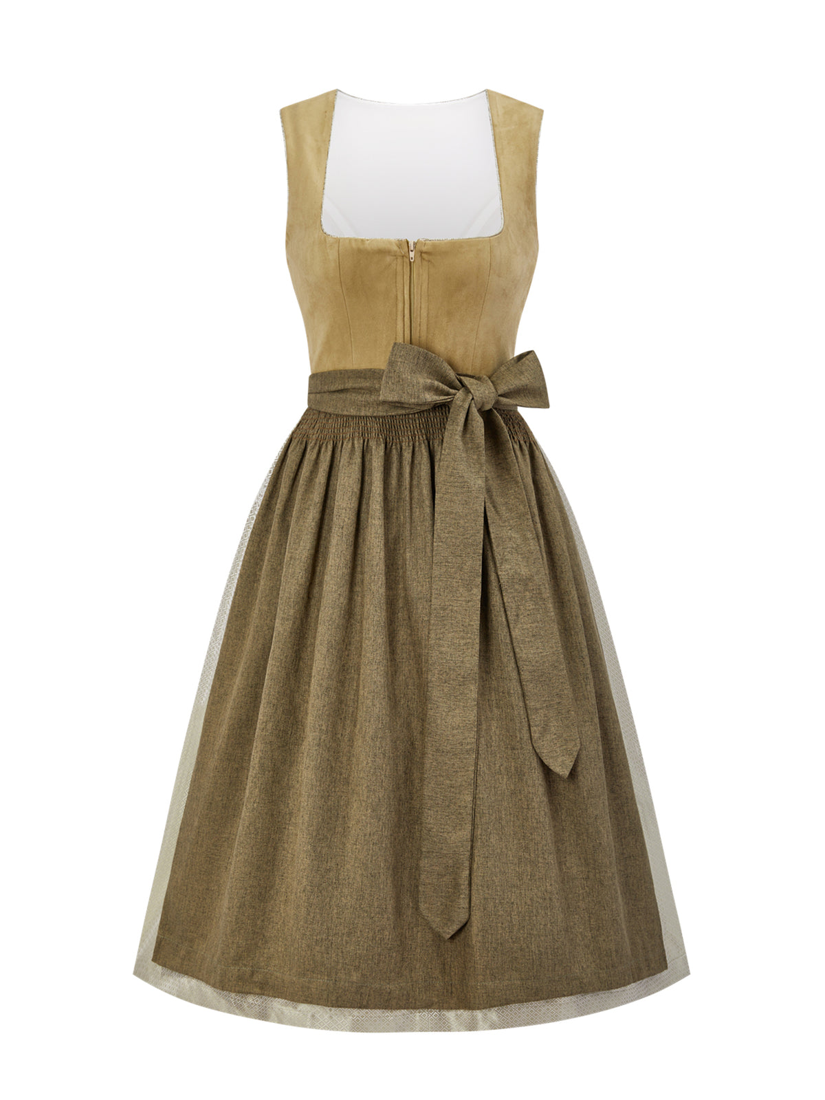 Dirndl Theresa in Braun mit Gerader Ausschnitt