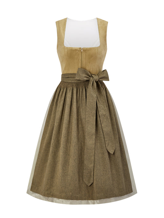 Dirndl Theresa in Braun mit Gerader Ausschnitt